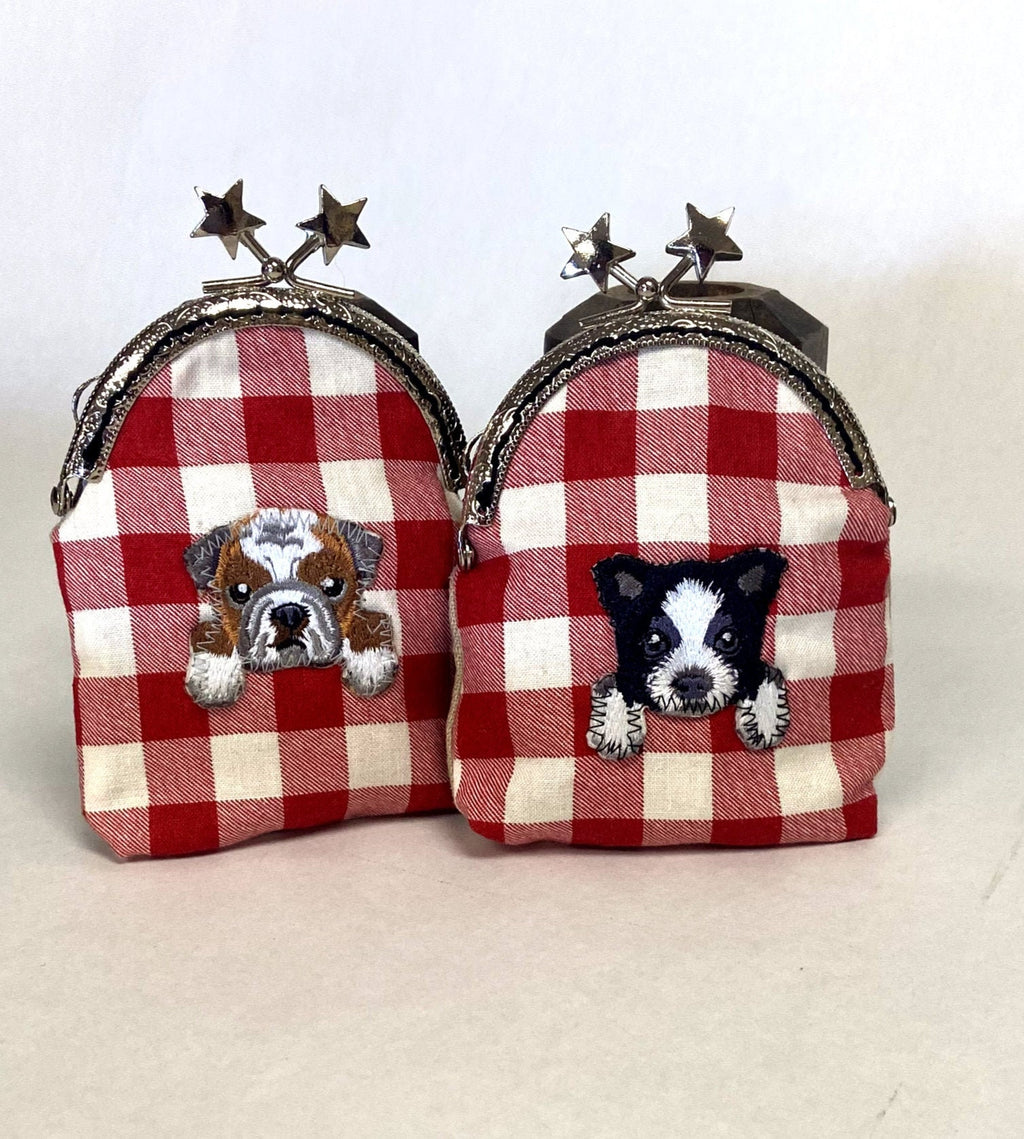 Hand Crafted Dog Coin Purse: Embroidered Bulldog, Border Collie, Pug