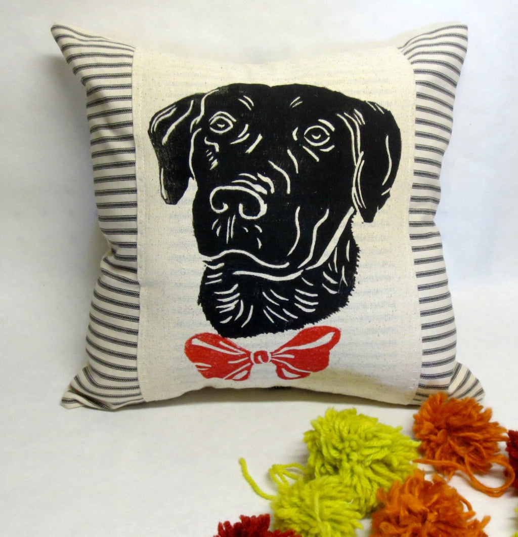 Black Lab Pillow: Hand Screen Printed Labrador Retriever Throw Pillow
