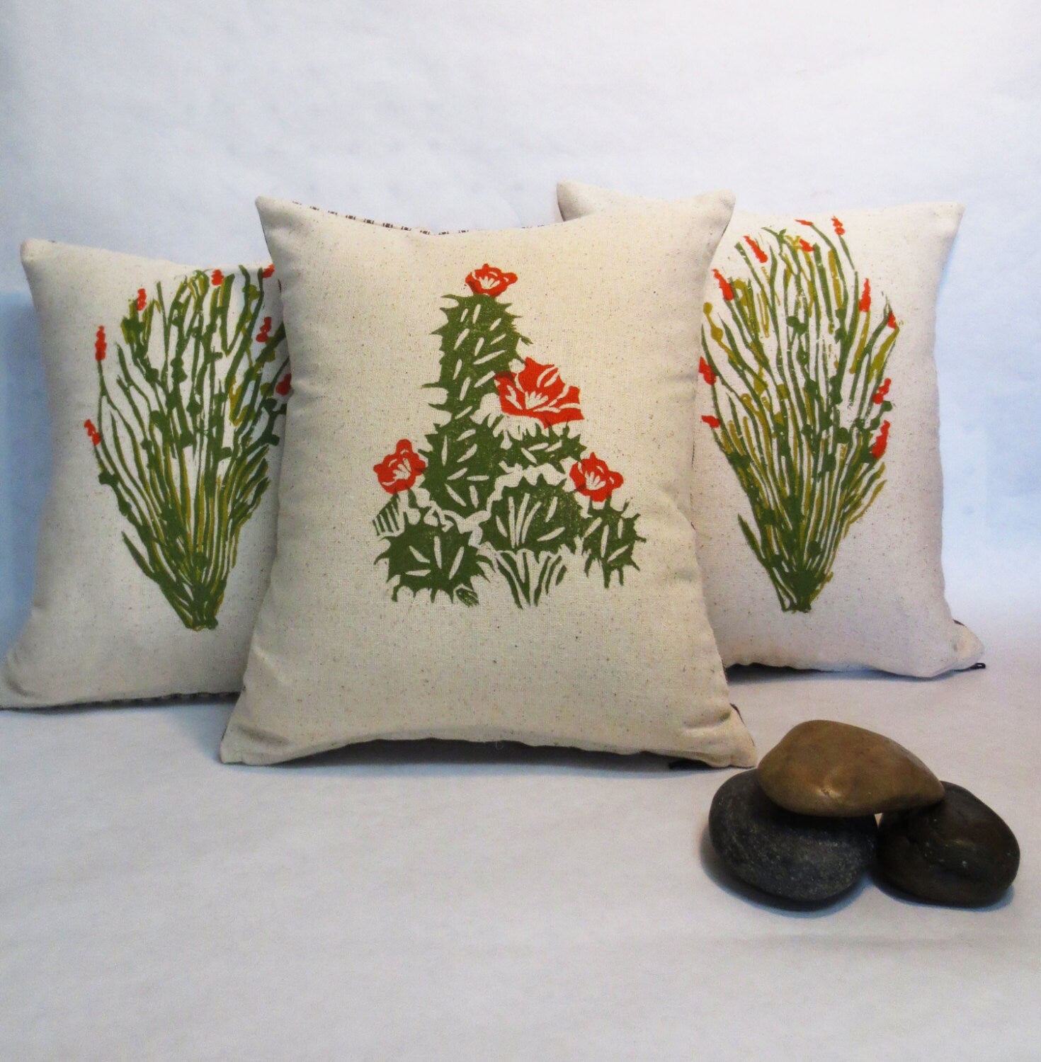 Hand Block Printed Ocotillo Cactus Pillow: Desert Landscape Decor