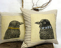 Raven Print Pillow: Poly Burlap with Hand Embroidery