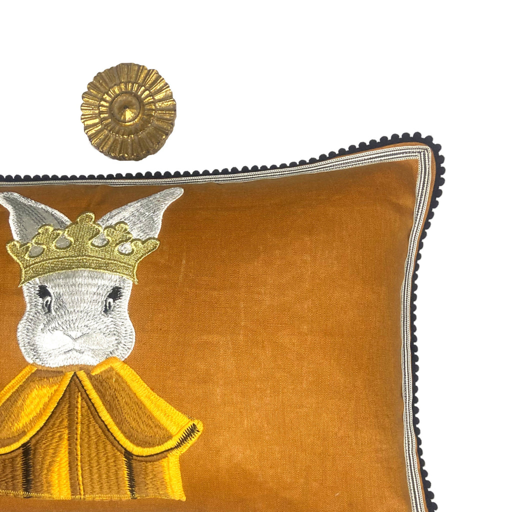 Rabbit Embroidery Pillow - Whimsical Regal Regency Royal Rabbit Pillow