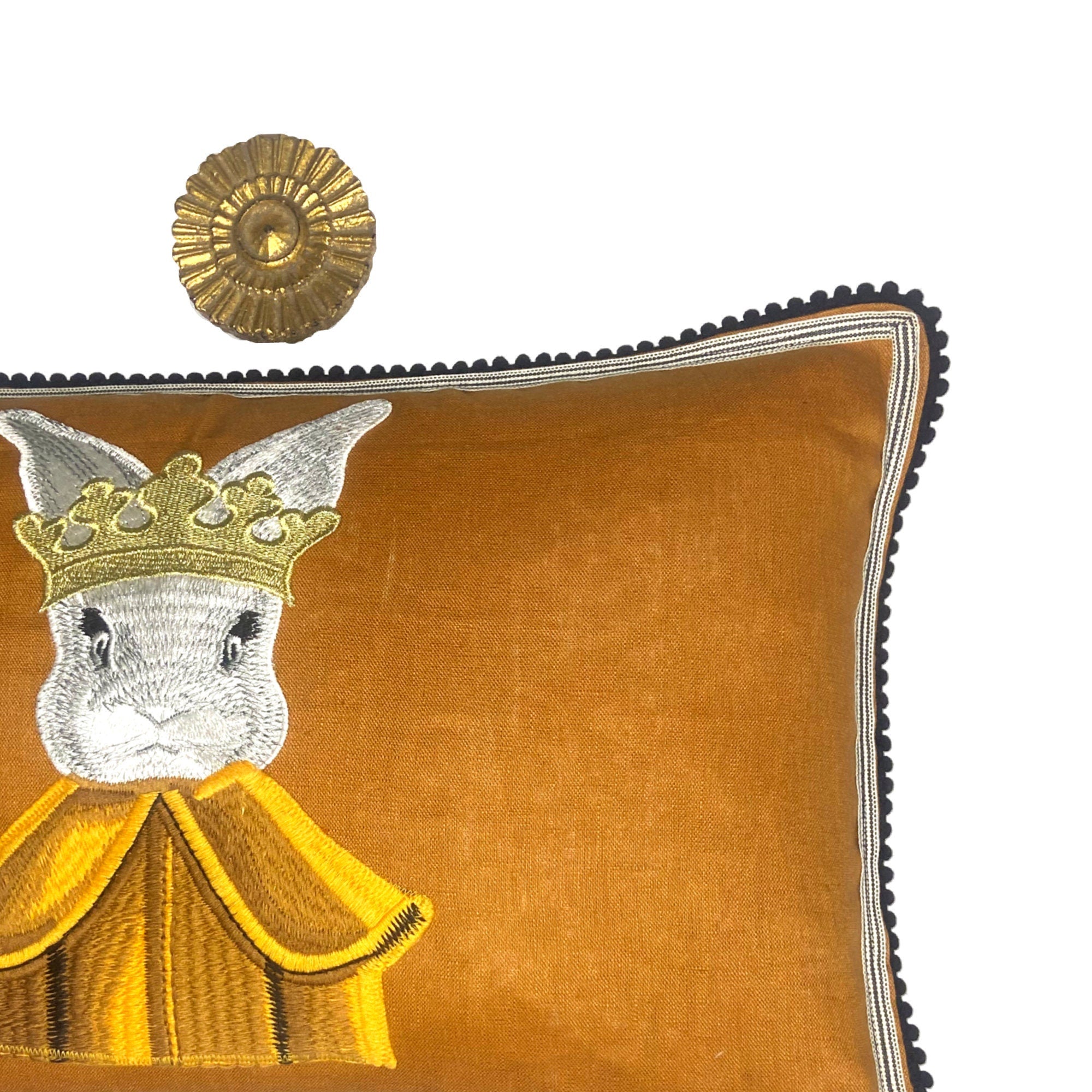 Rabbit Embroidery Pillow - Whimsical Regal Regency Royal Rabbit Pillow