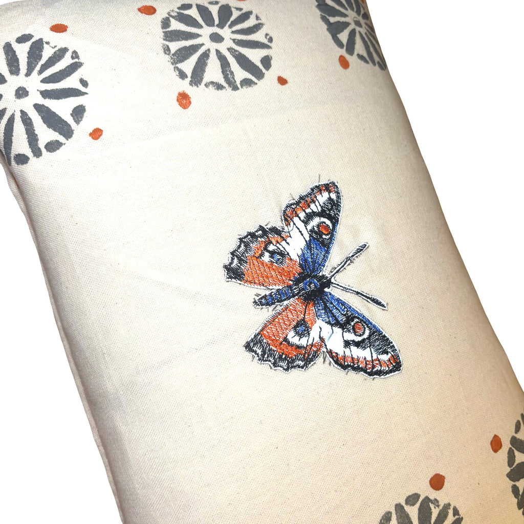Butterfly Orange Embroidered  Linen Pillow - Embroidery Pillow