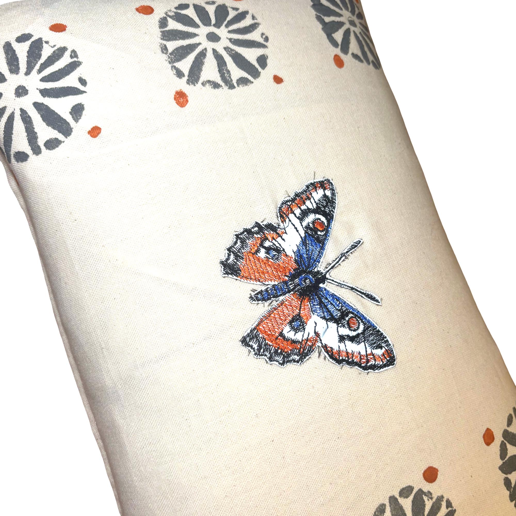 Butterfly Orange Embroidered  Linen Pillow - Embroidery Pillow