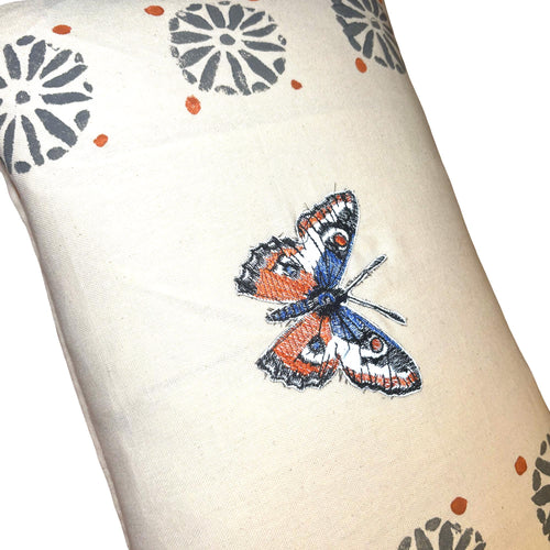 Butterfly Orange Embroidered  Linen Pillow - Embroidery Pillow