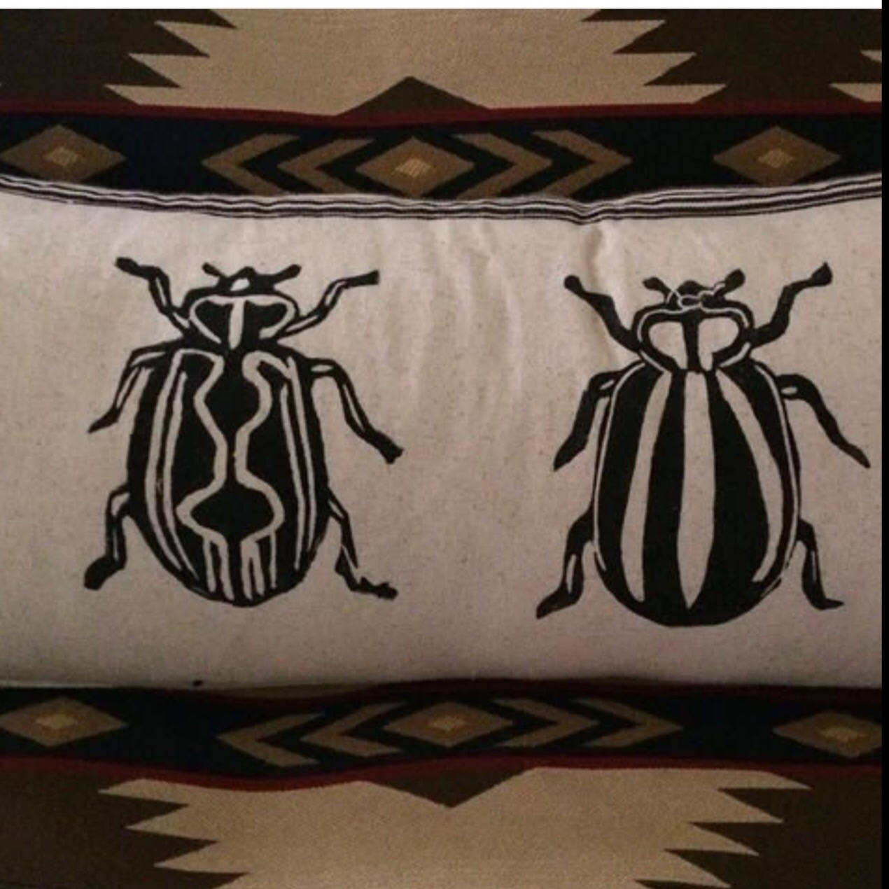 Insect Print Kidney Pillow: Hand Block Printed Decorative Pillow
