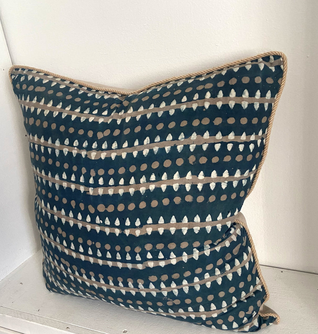 Indigo Blue Block Printed Tribal Pillow