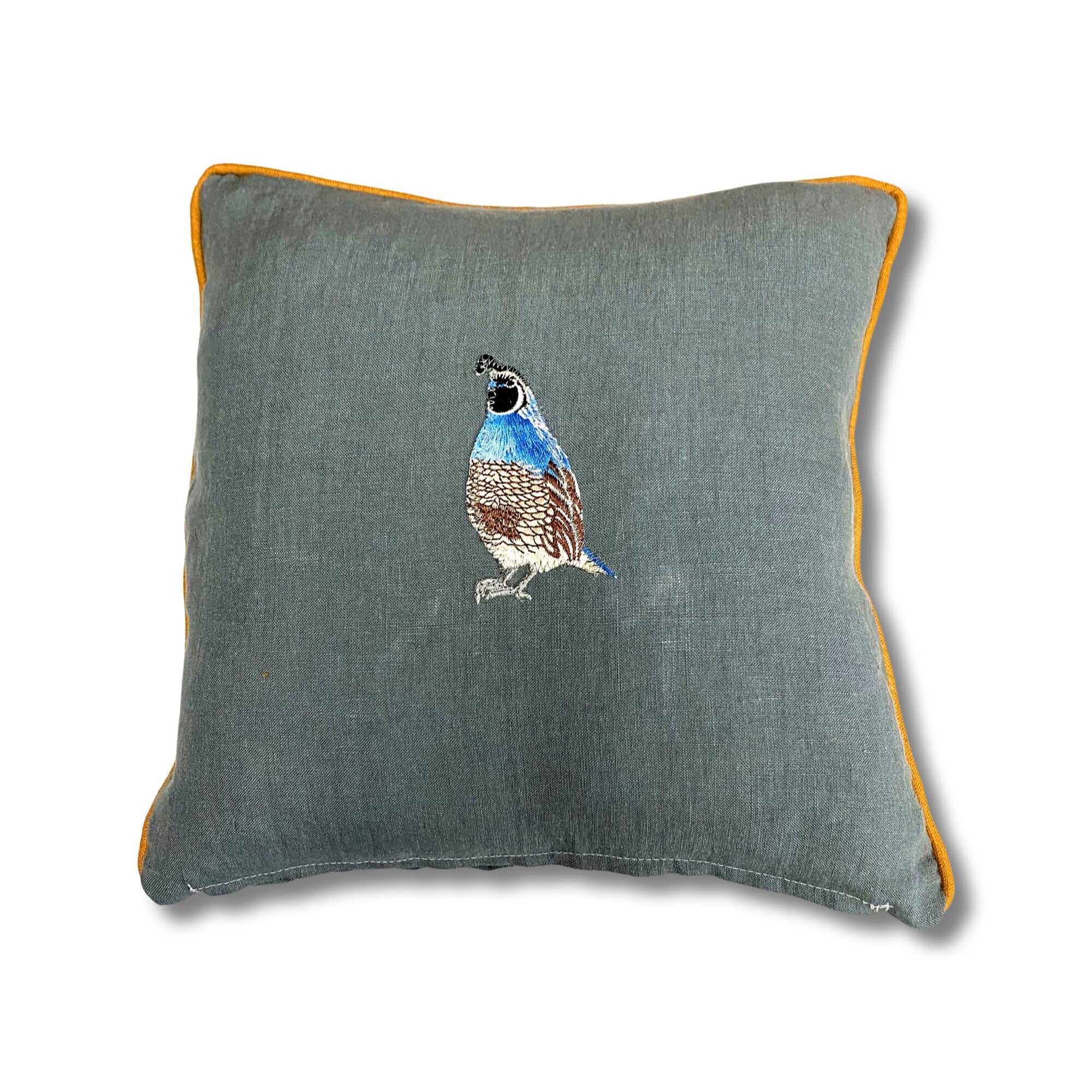 Small Embroidery Linen Pillow - Bird or Bee Decorative Pillow