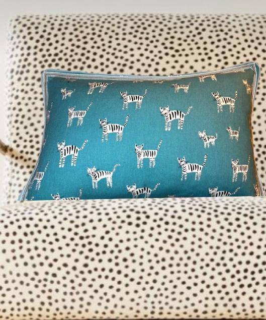 Teal turquoise and white tiger cat print  kidney pillow -  nursery gift