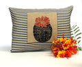 Hand Printed Barrel Cactus Pillow: Striped Cotton & Burlap