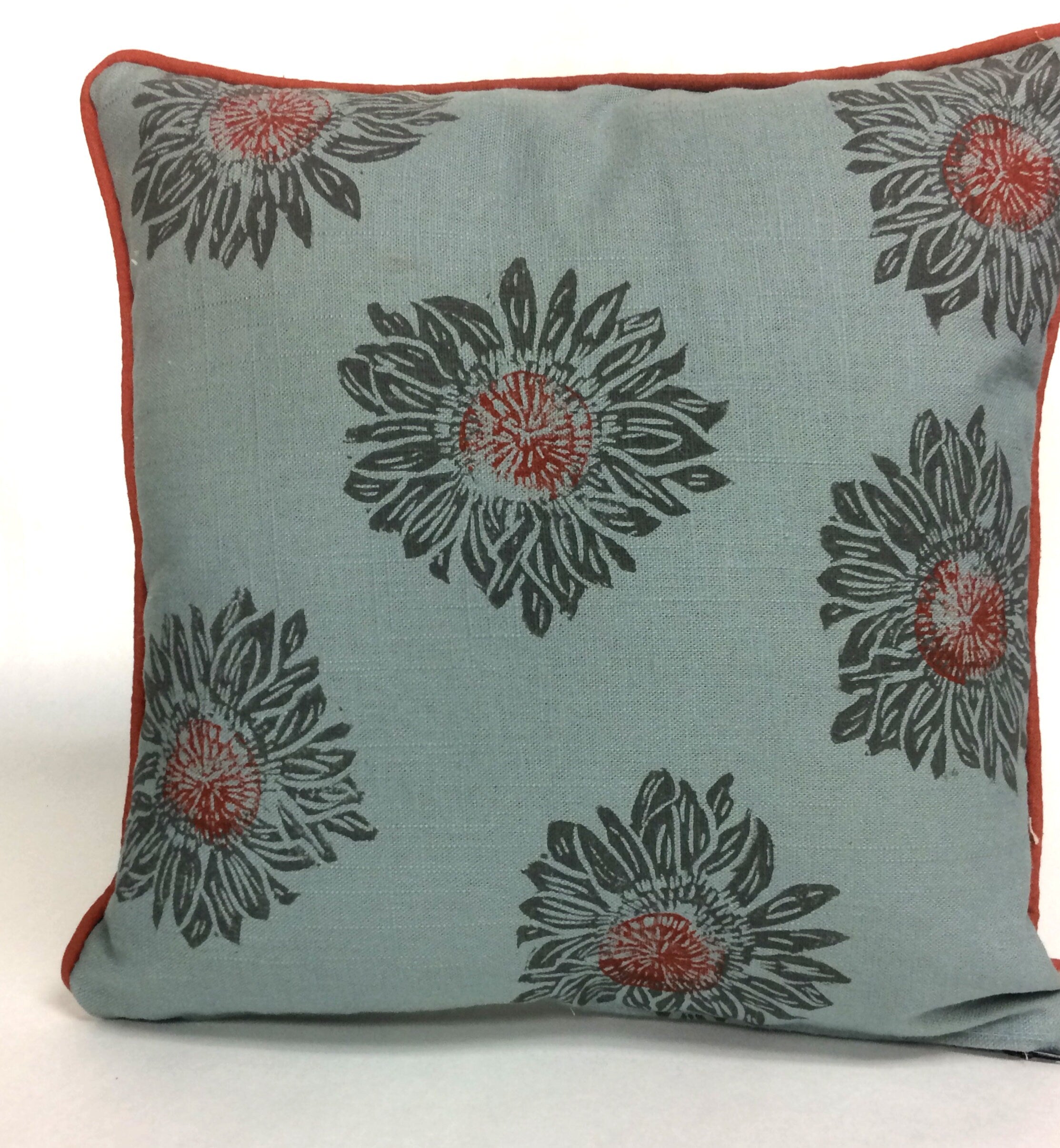 Hand Printed Sunflower Linen Pillow: Floral Home Decor