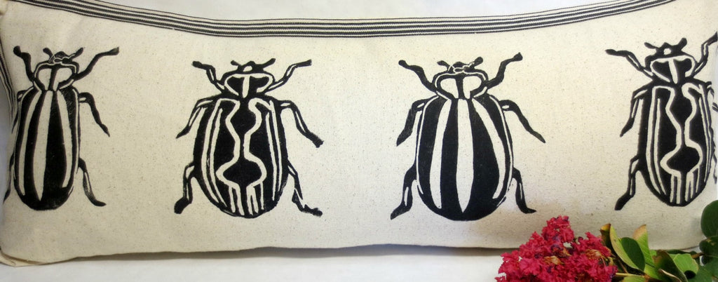 Insect Print Kidney Pillow: Hand Block Printed Decorative Pillow