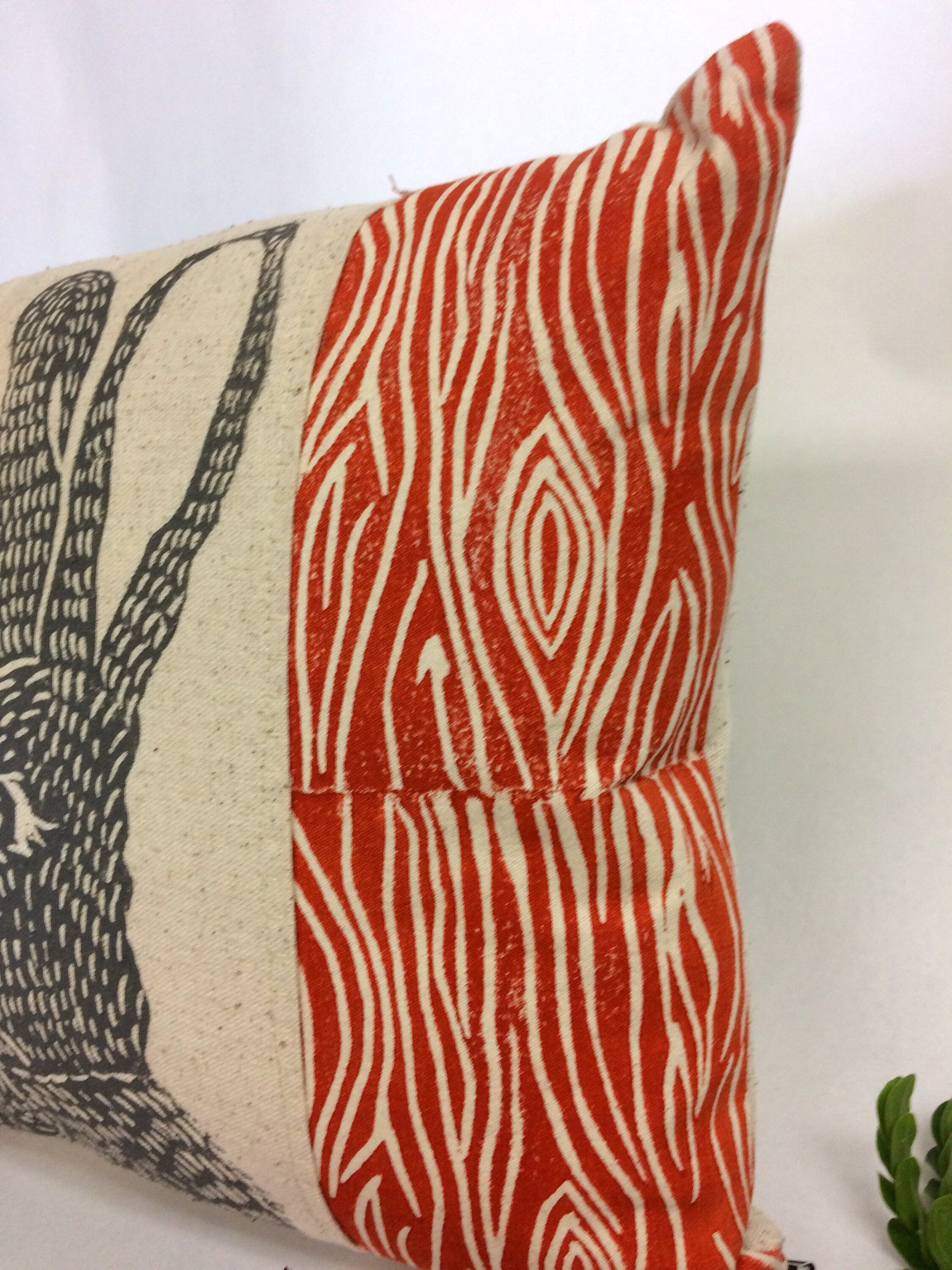 Woodland Rabbit Print Lumbar Pillow: Rustic Home Decor (12x16)