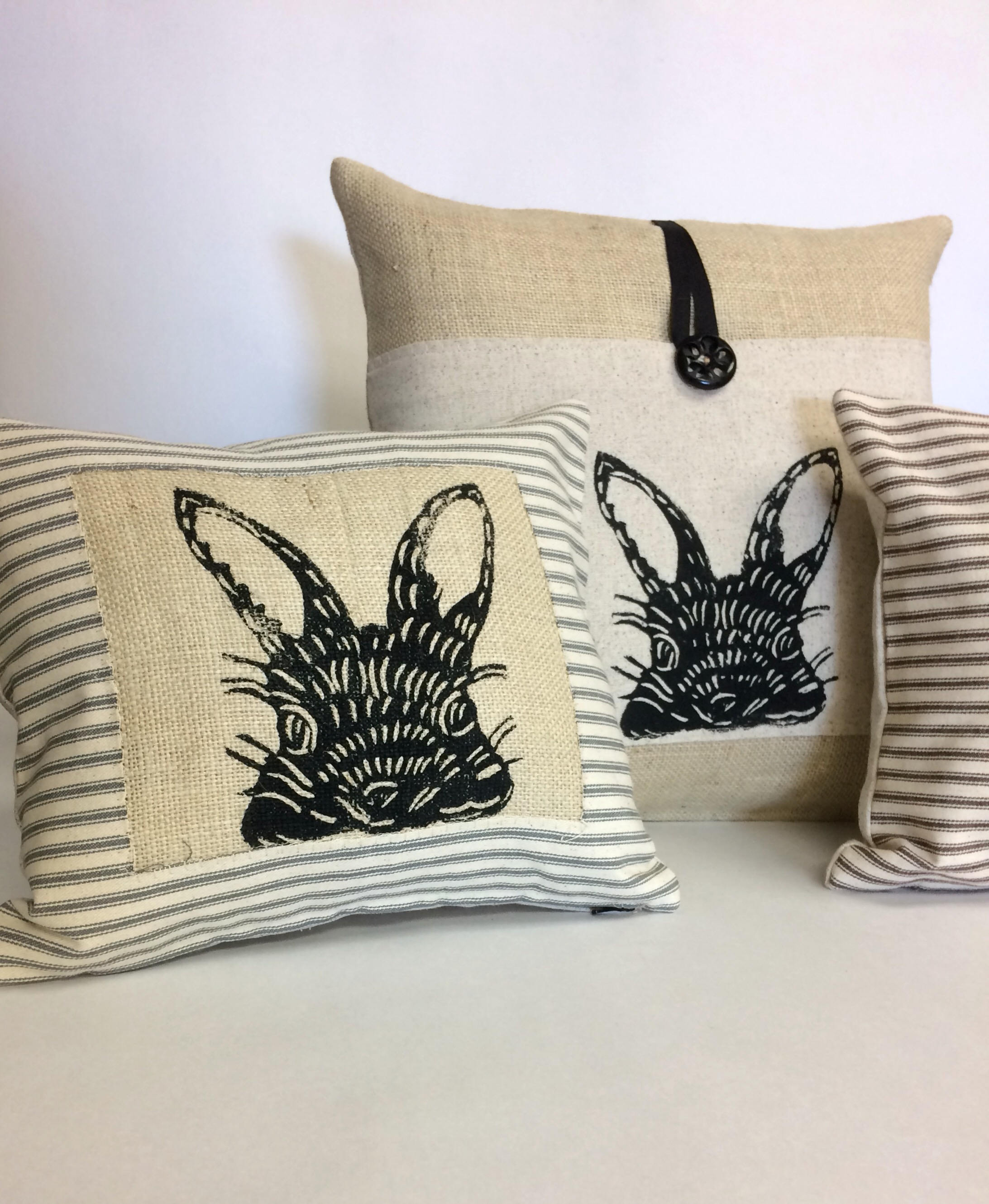 Bunny Rabbit Pillow Cover: Poly Burlap Block Print Nursery Decor