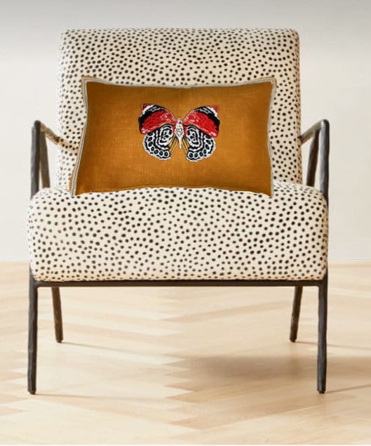 Butterfly Golden Bronze  Embroidered  Linen Pillow - Embroidery Pillow