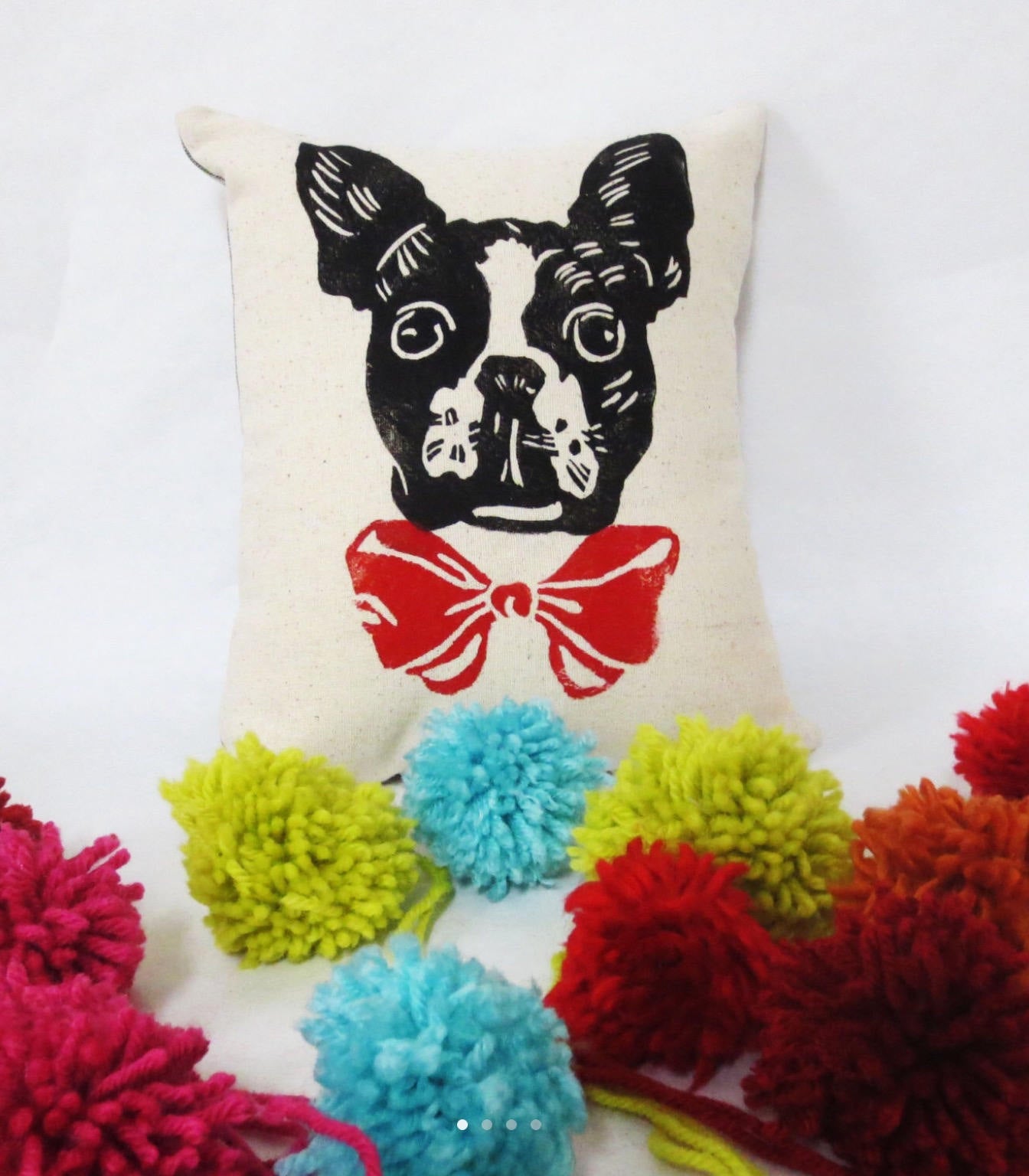 Dog Face Pillow: Hand-Printed Bow Tie Accent Pillow Cover
