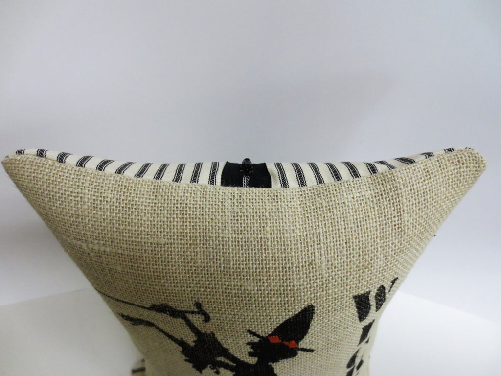 Halloween Witch Burlap Pillow: Felt Silhouette Throw Cushion