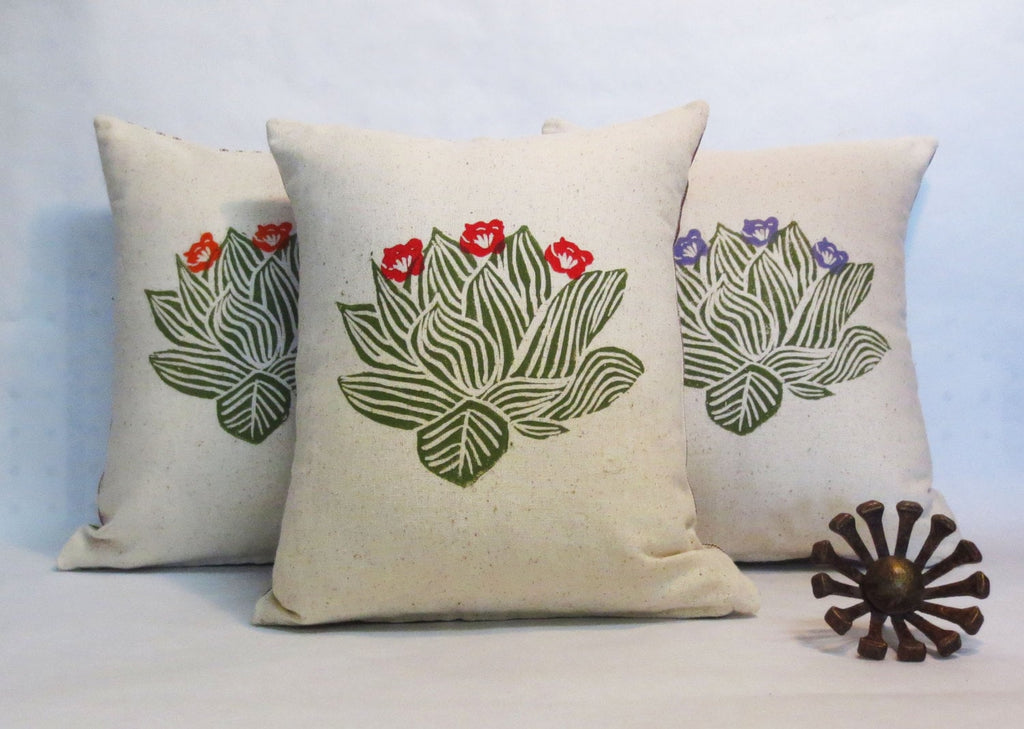 Succulent Throw Pillow // Decorative Succulent Print Cushion // Your Choice of Flower Color