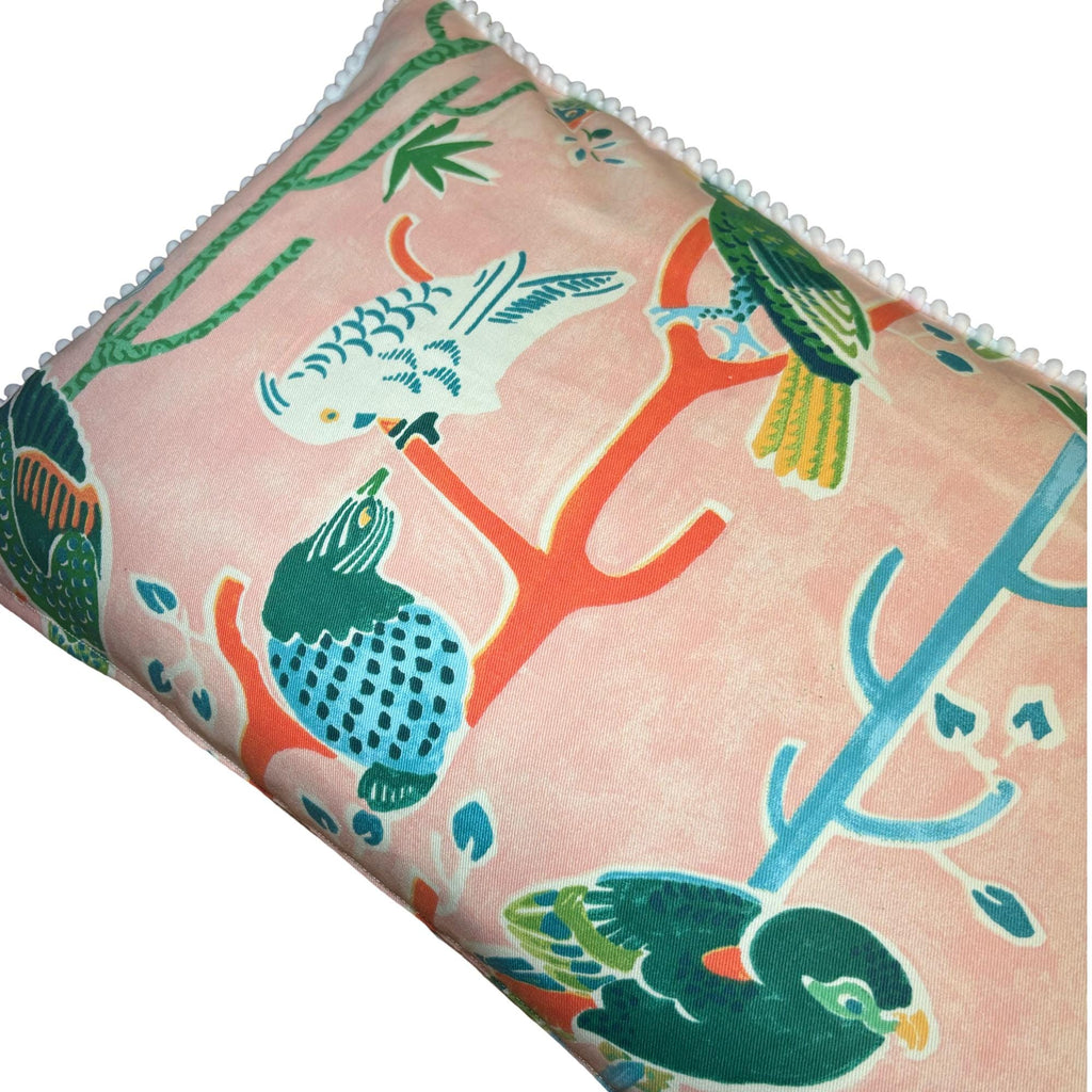 Pink Tropical Bird Pillow - Miami Themed Pillow - Mid Century Pillow