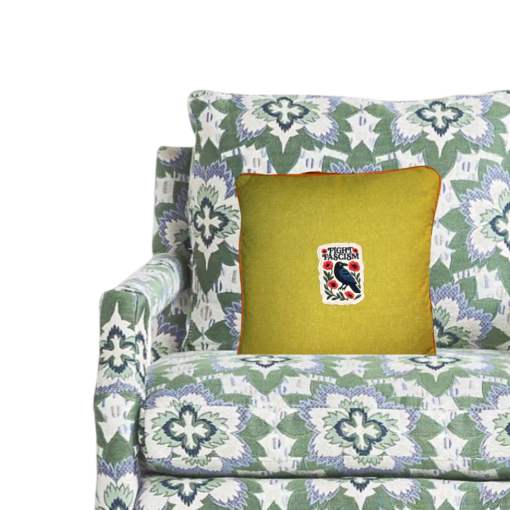 Fight Fascism Raven Embroidery Pillow