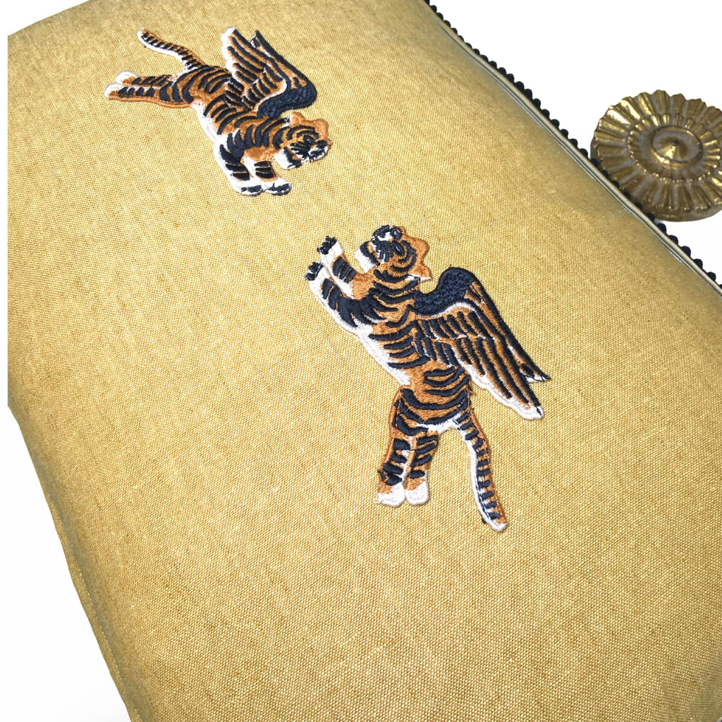 Tiger Embroidery Linen Pillow