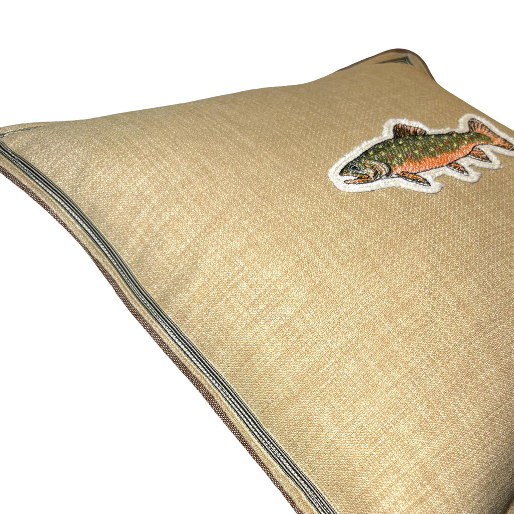 Natural Burlap like fish Embroidery Pillow: Fish Decorative Cushion