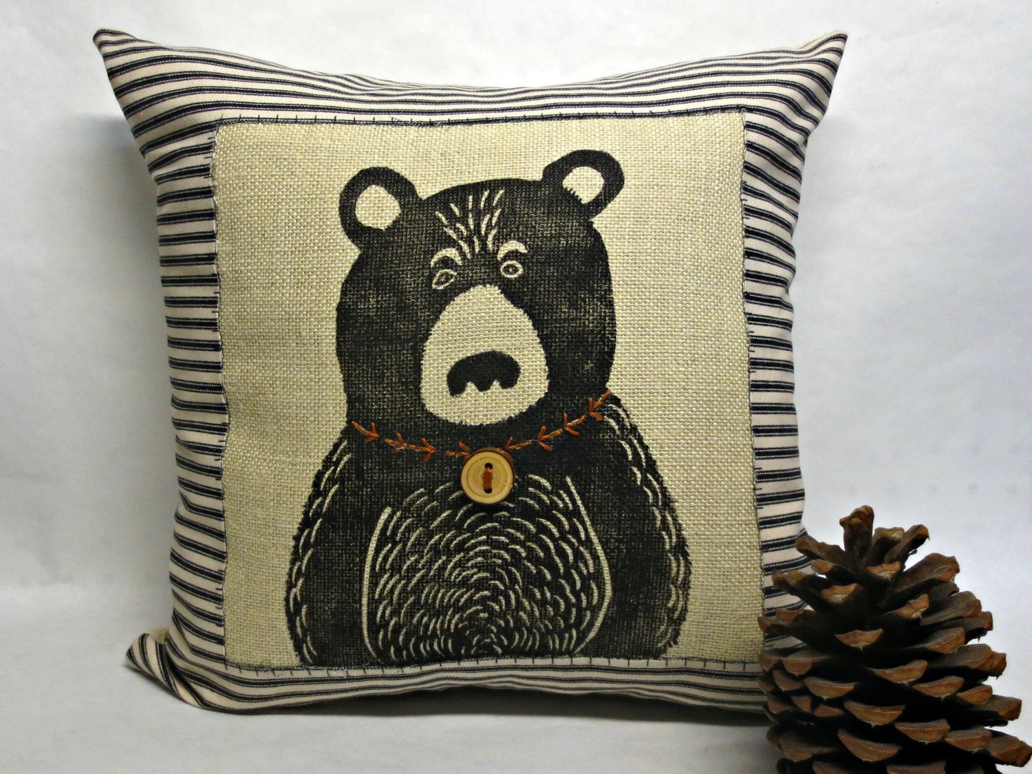 Black Bear Block Print Pillow: Rustic Cabin Decor