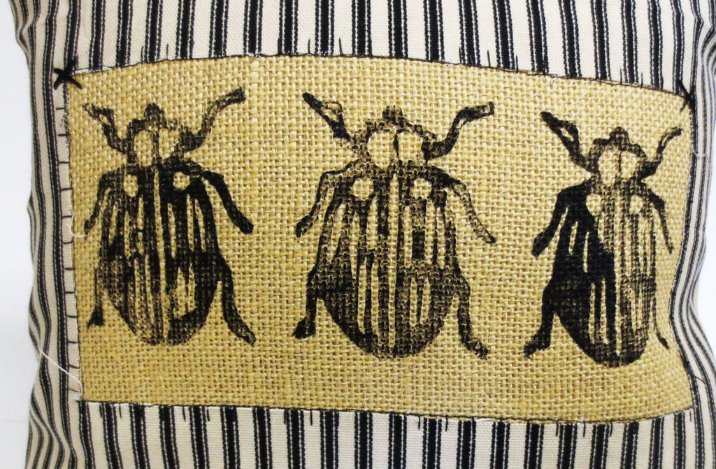 Insect Beetle Print Burlap Pillow: Gothic Spooky Decor