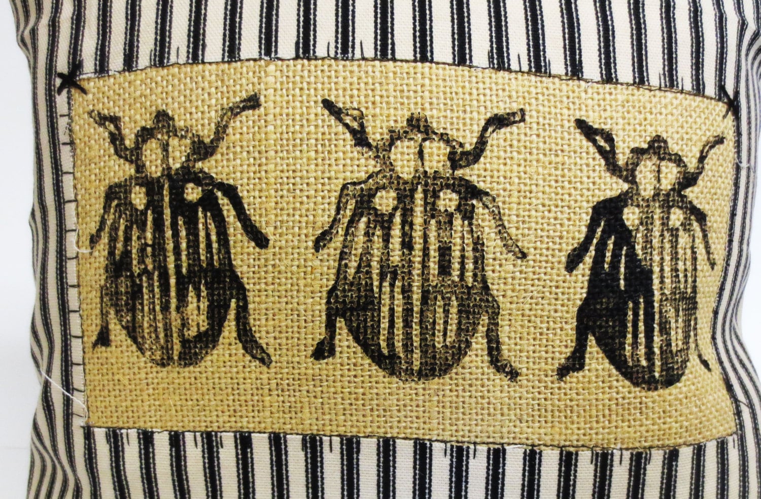 Insect Beetle Print Burlap Pillow: Gothic Spooky Decor