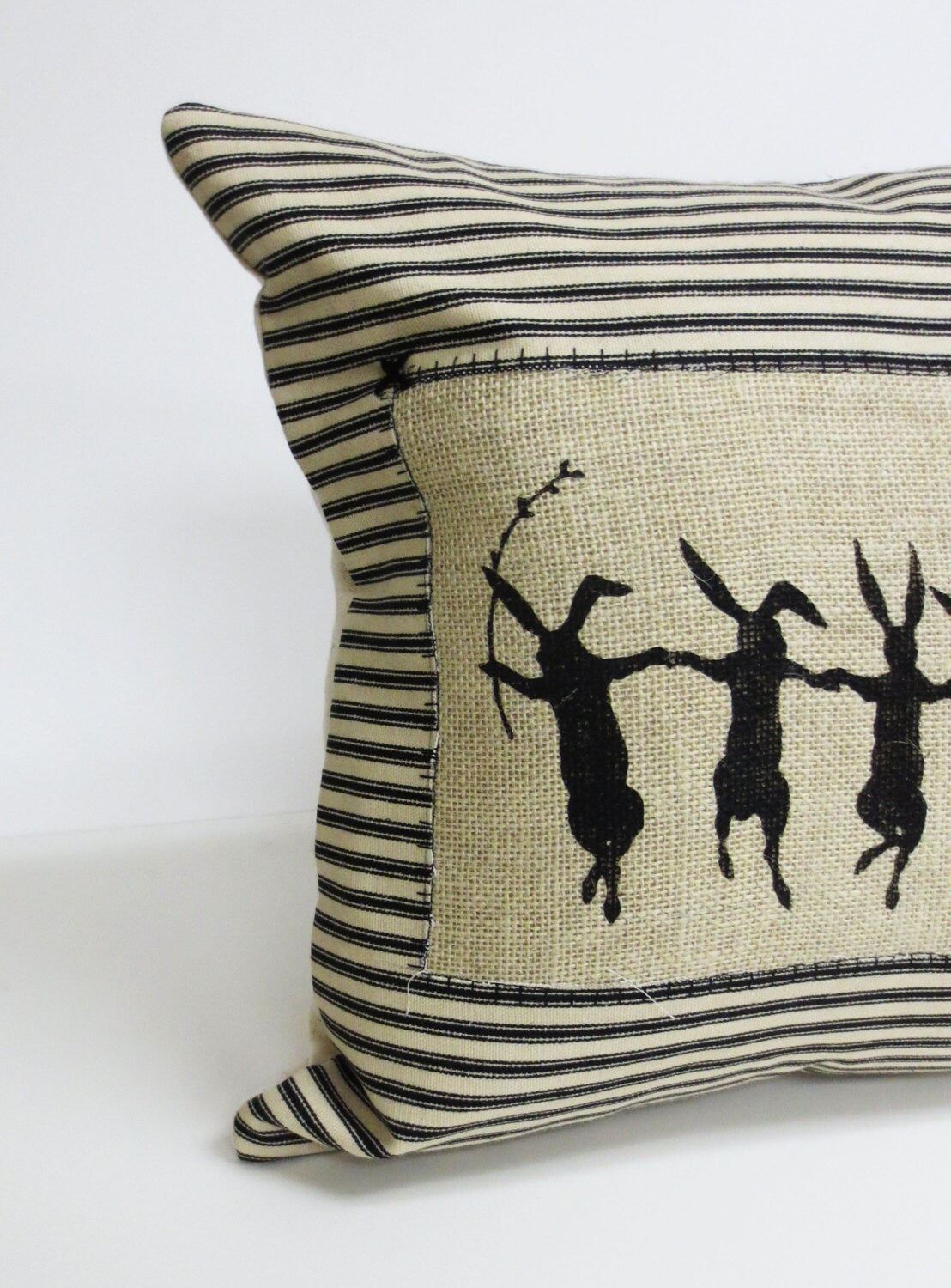 Dancing Hare Pillow Cover: Black Stripe Rabbit Print Cushion
