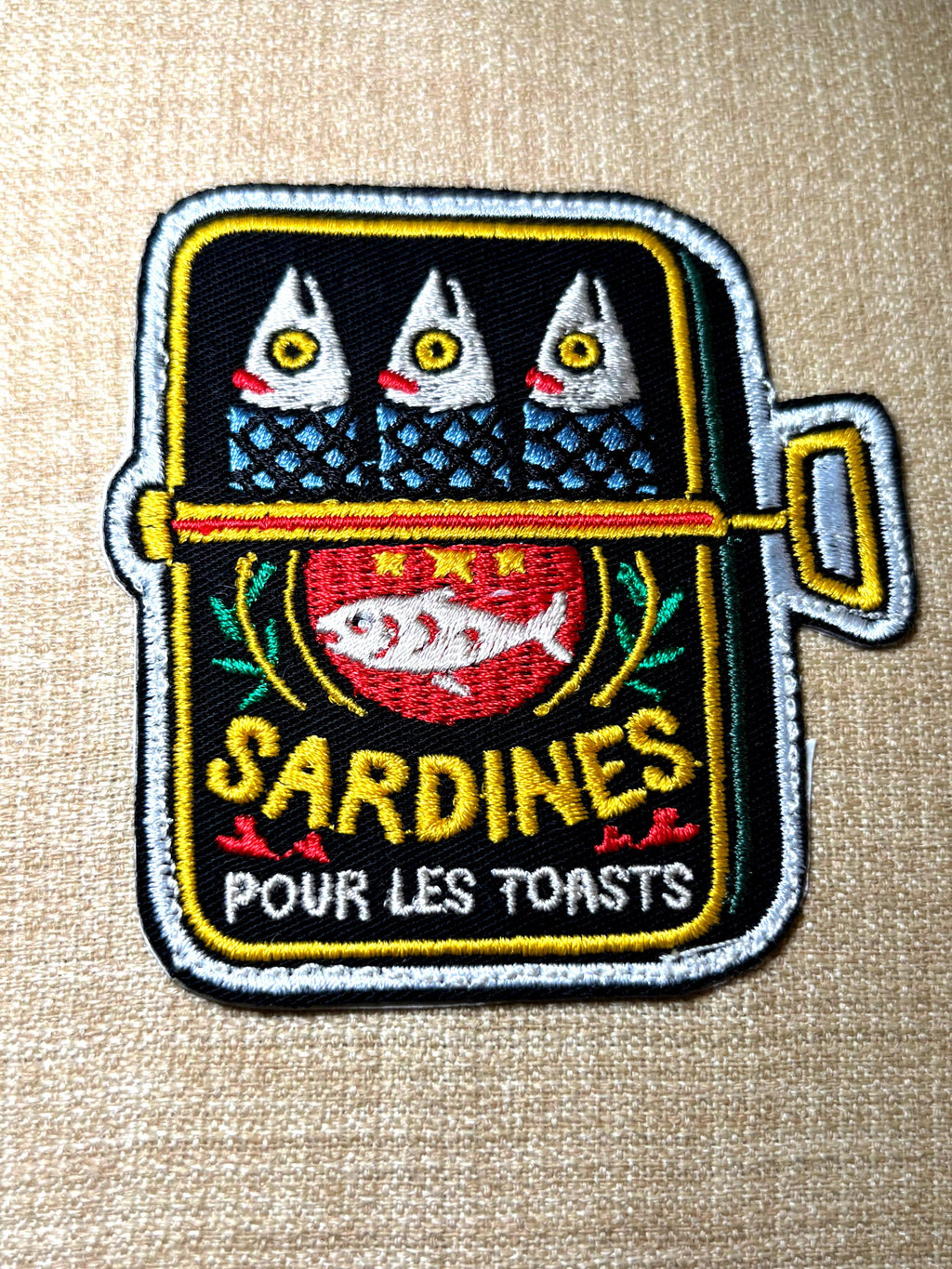 Natural Burlap like canned sardine fish Embroidery Pillow: Fish Decorative Cushion