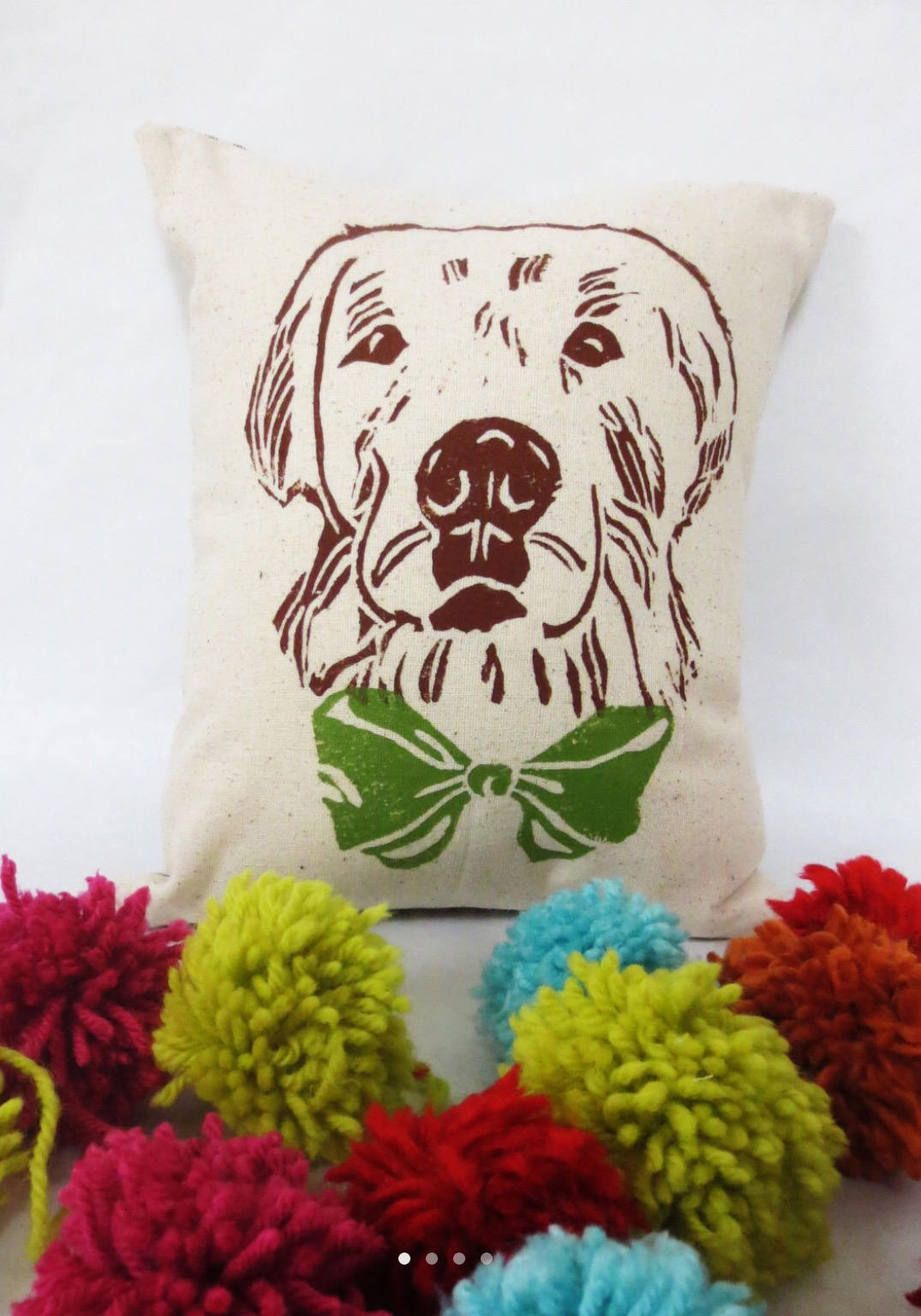 Dog Face Pillow: Hand-Printed Bow Tie Accent Pillow Cover