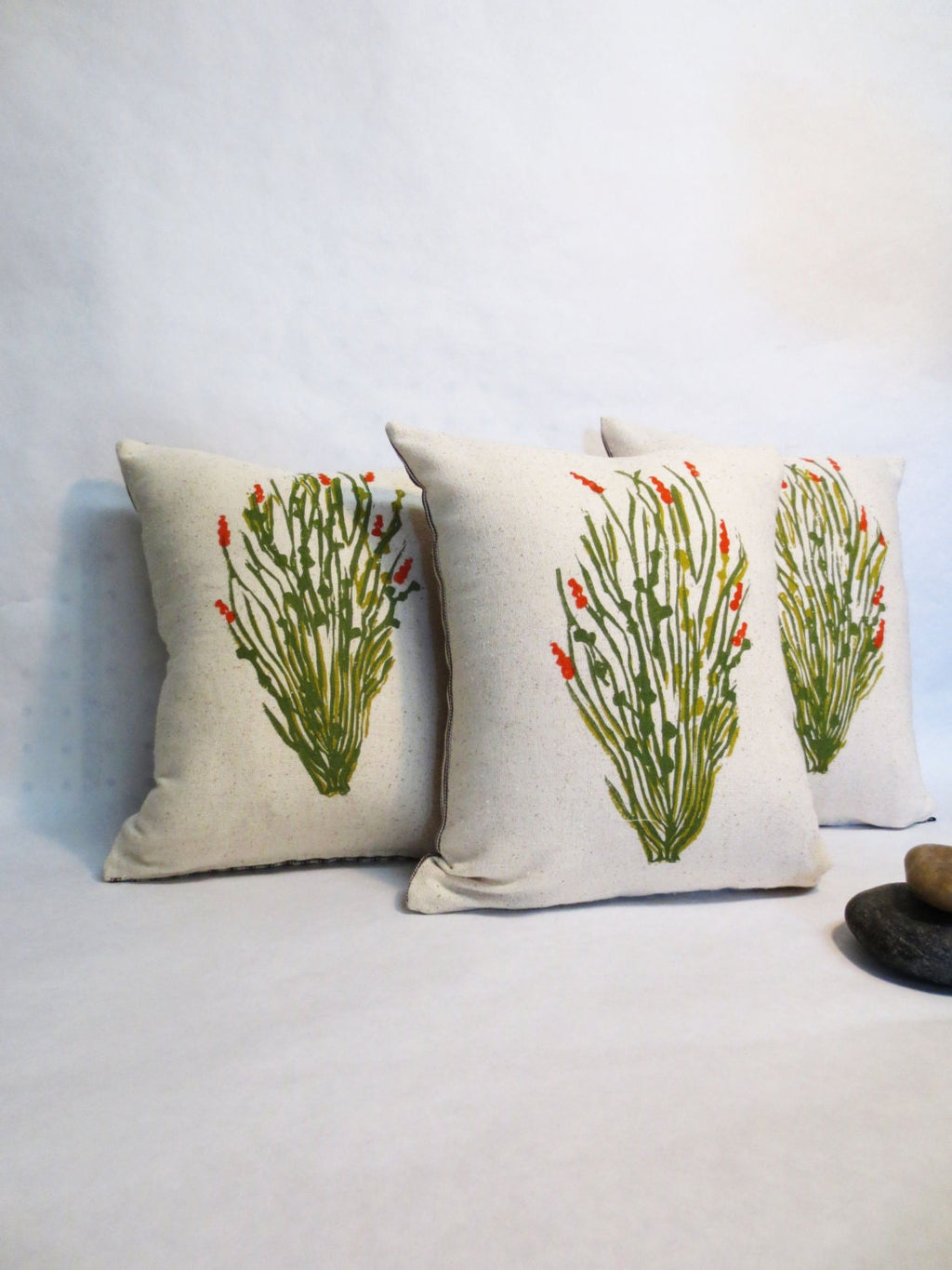 Hand Block Printed Ocotillo Cactus Pillow: Desert Landscape Decor