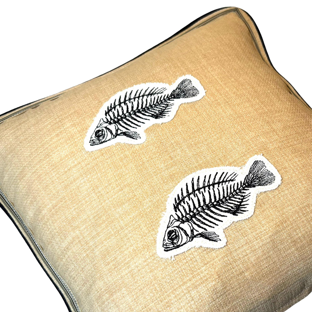 Natural Burlap like fish bone Embroidery Pillow: Fish Decorative Cushion