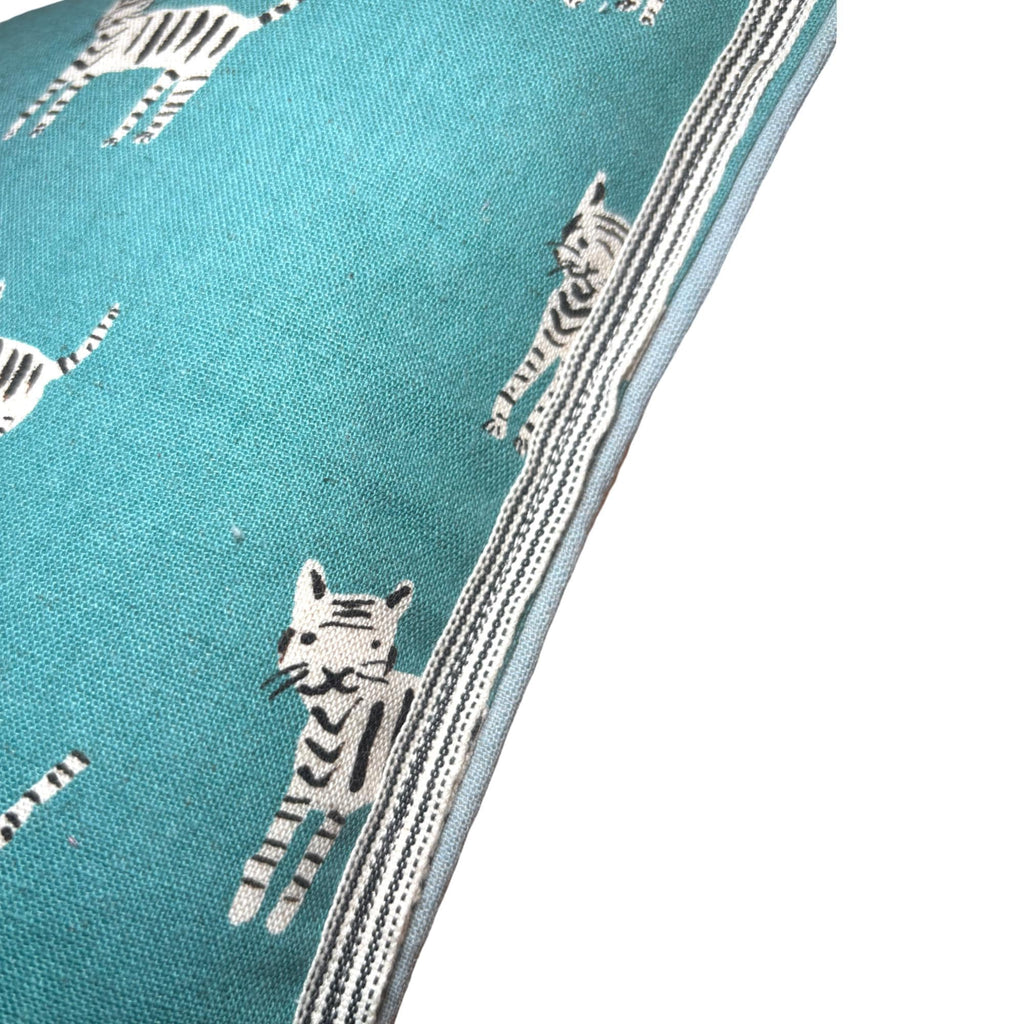 Teal turquoise and white tiger cat print  kidney pillow -  nursery gift