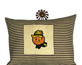 Halloween Pumpkin Lumbar Pillow: Embroidered Burlap, Striped Accent