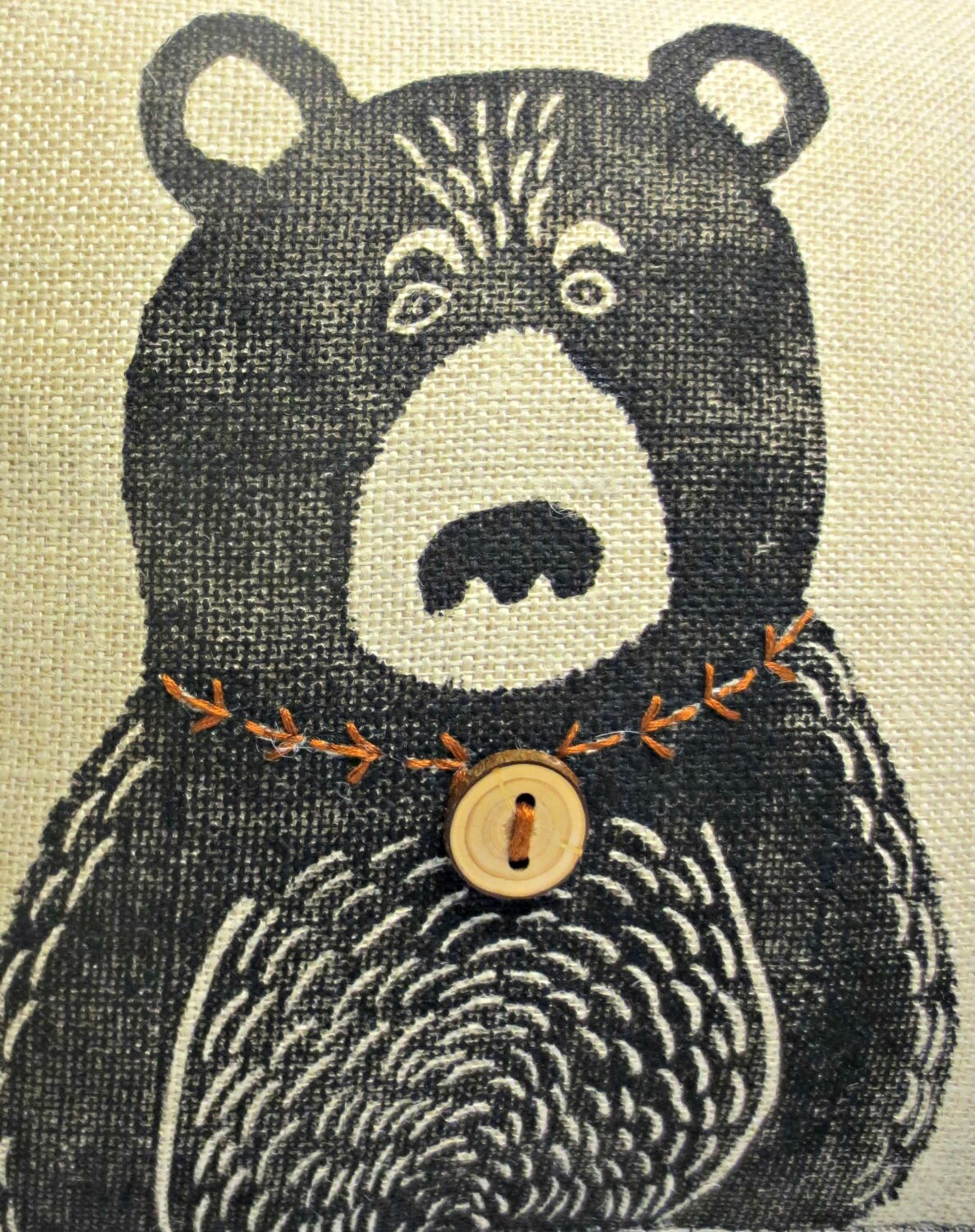 Black Bear Block Print Pillow: Rustic Cabin Decor