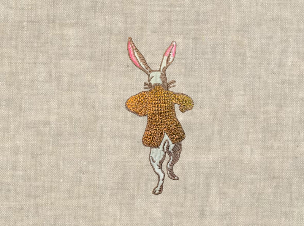 Rabbit Embroidery Pillow: your choice of linen with Metallic Accents