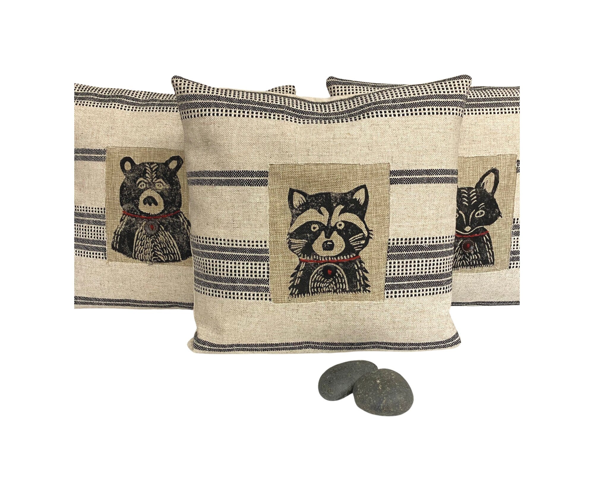 Hand Block Printed Animal Pillow: Rustic Winter Cabin Decor