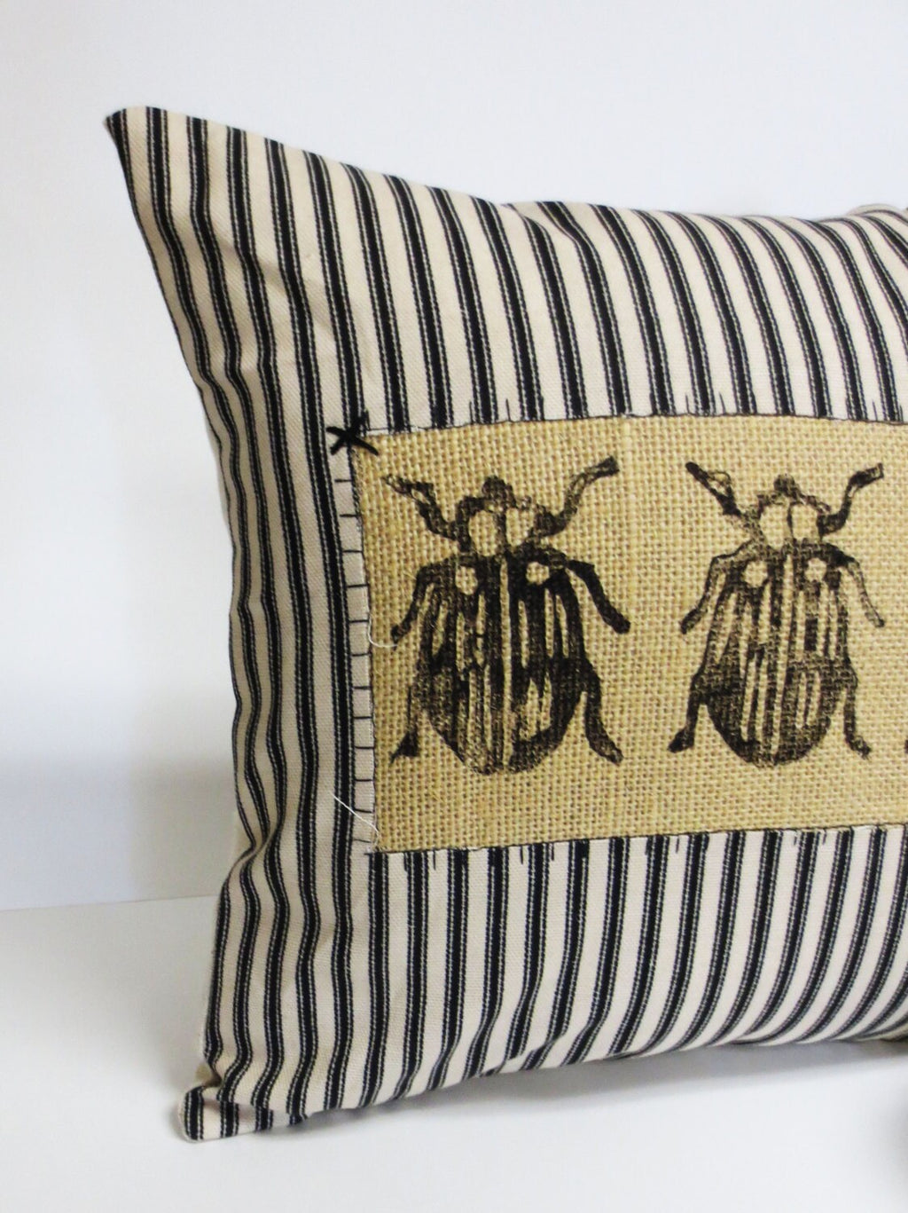 Insect Beetle Print Burlap Pillow: Gothic Spooky Decor