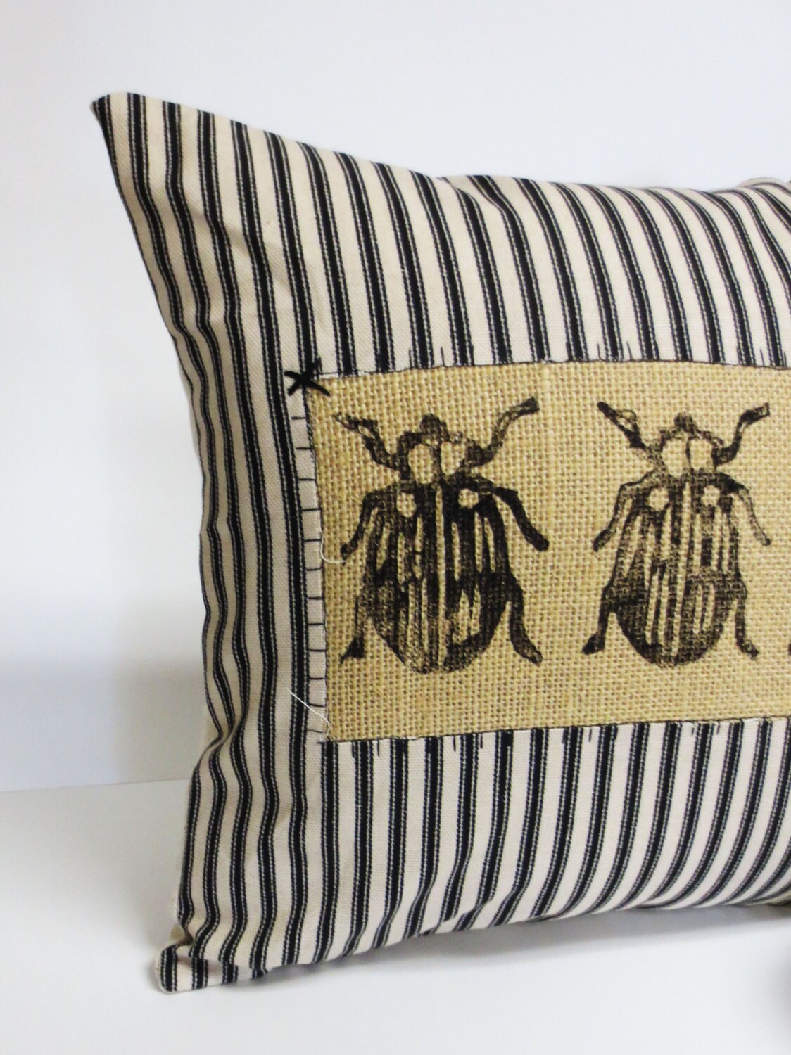 Insect Beetle Print Burlap Pillow: Gothic Spooky Decor