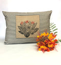 Hand Printed Cactus Pillow: Black Stripe Accent Pillow