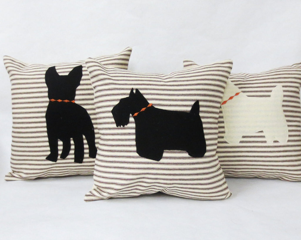 Ticking Stripe Pillow with Felt Dog Silhouette - Custom Breed