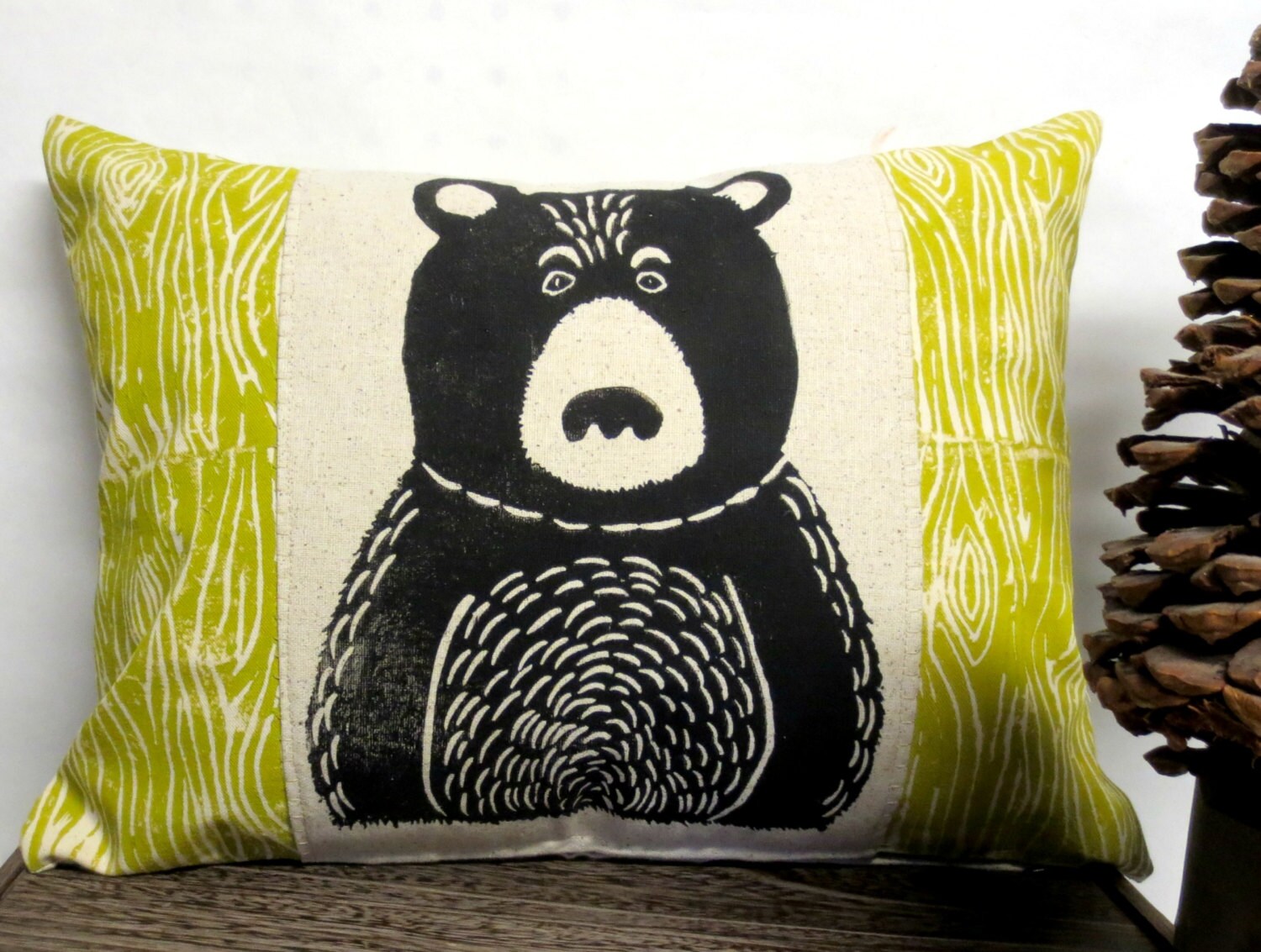Black Bear Pillow - Your Choice of Wood Grain Color