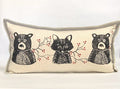 Woodland Bear and Fox Print Kidney Pillow: Hand Printed Decorative Pillow