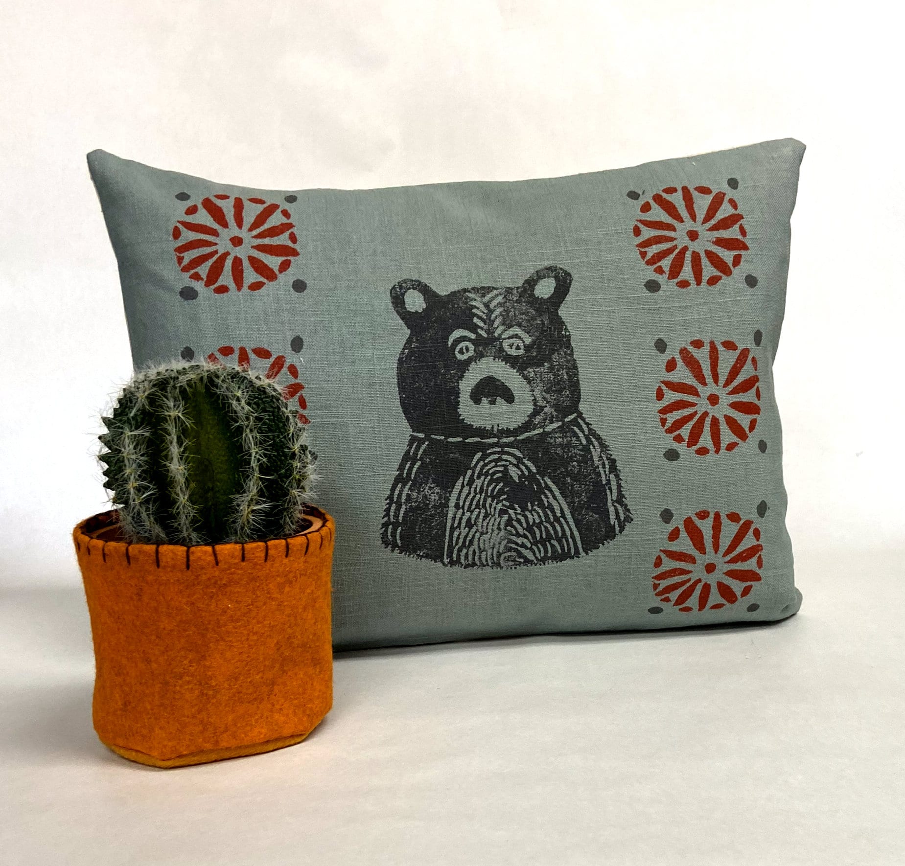 Bear Fox or Rabbit Print Linen Pillow -