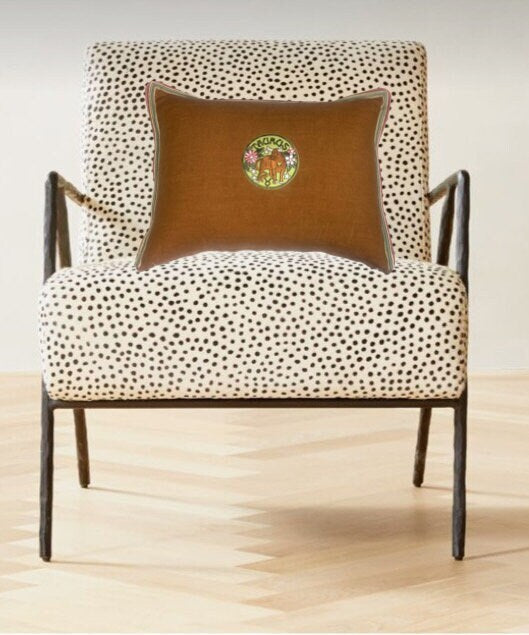 Zodiac Embroidery Linen Pillow: Caramel Brown Accent Pillow