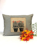 Hand Printed Cactus Pillow: Black & Beige Cotton Throw Pillow