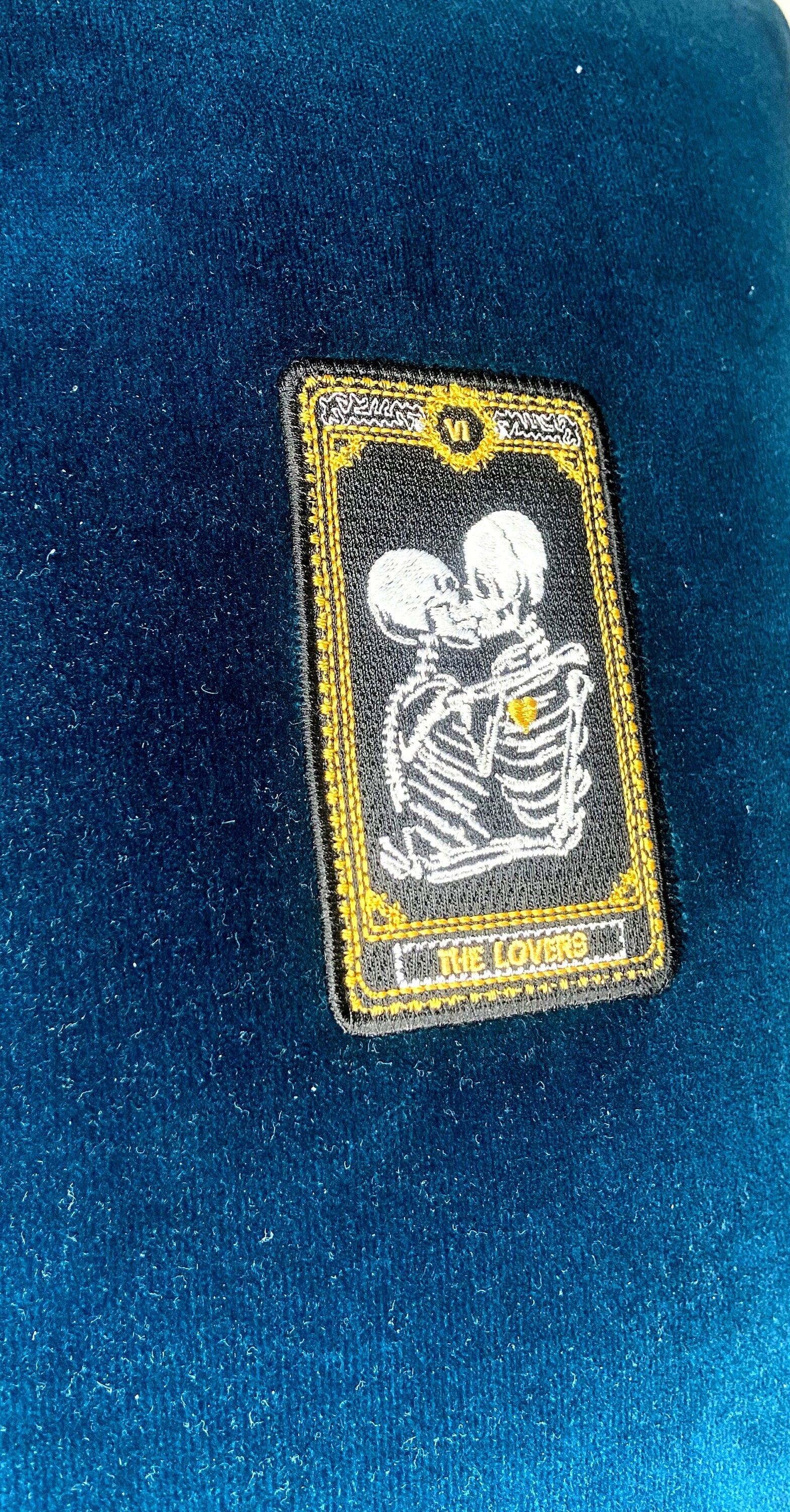 Halloween Velvet Kidney Pillow: Gothic Skeleton Lovers Embroidery