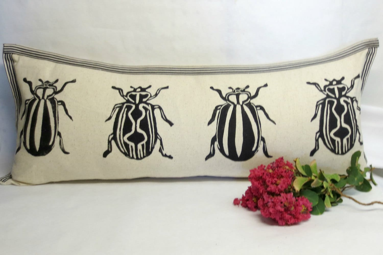 Insect Print Kidney Pillow: Hand Block Printed Decorative Pillow